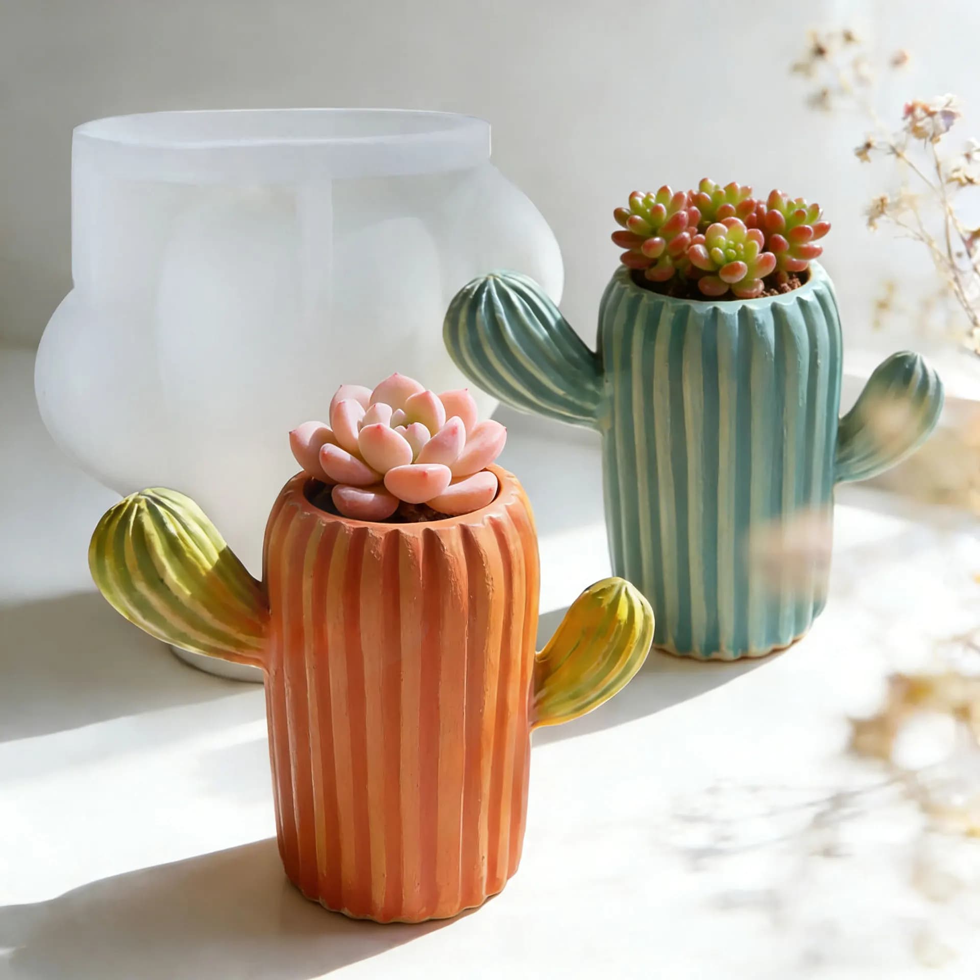Cactus Succulent Flower Pot Silicone Mold DIY for Plaster Cement Epoxy Resin Vase Planter Home Garden Decor Gift