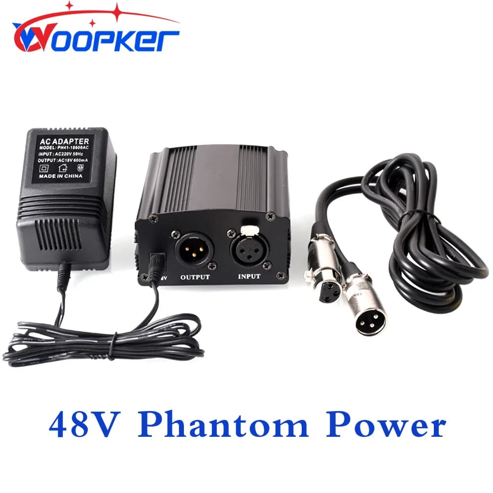 Woopker 48V Phantom Power Supply con cavo XLR per microfono a condensatore BM 800 858 Registrazione audio Attrezzatura audio per karaoke