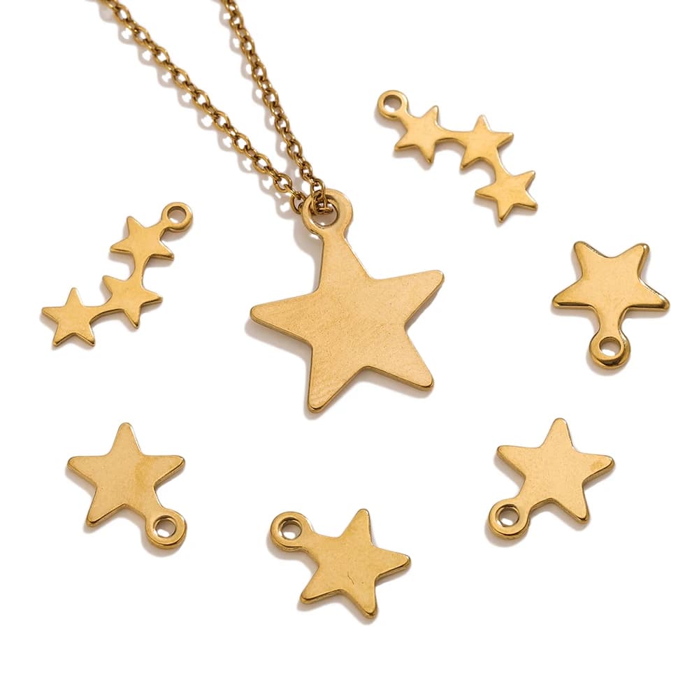 20 Pezzi/Lotto Ciondoli a Forma di Stella per Creazione di Gioielli, Acciaio Inossidabile Color Oro, Accessori Fai-da-Te per Collane e Bracciali, Vendita all'Ingrosso