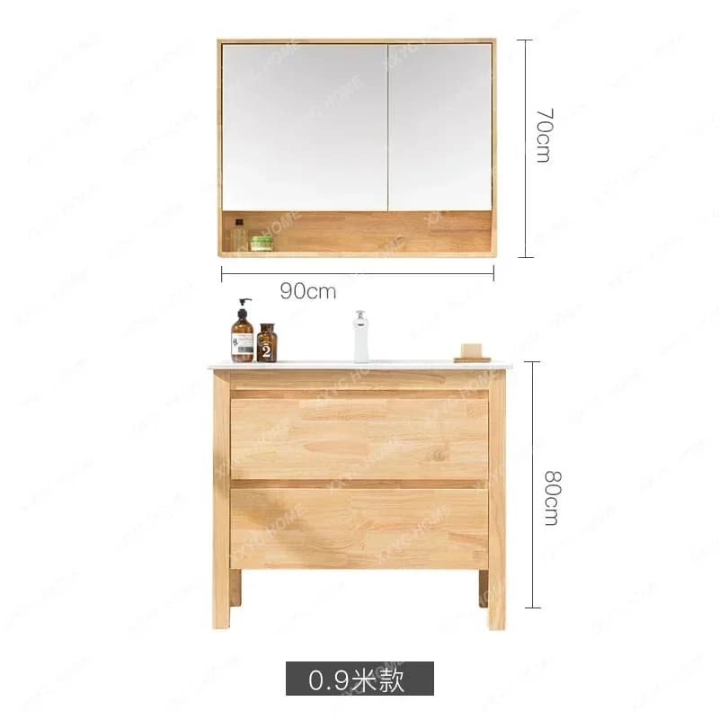 Un nuovo arrivo Armadietto da bagno in rovere Armadietto a specchio Armadietto da bagno in legno massello Lavabo nordico Lavabo Lavabo Basi