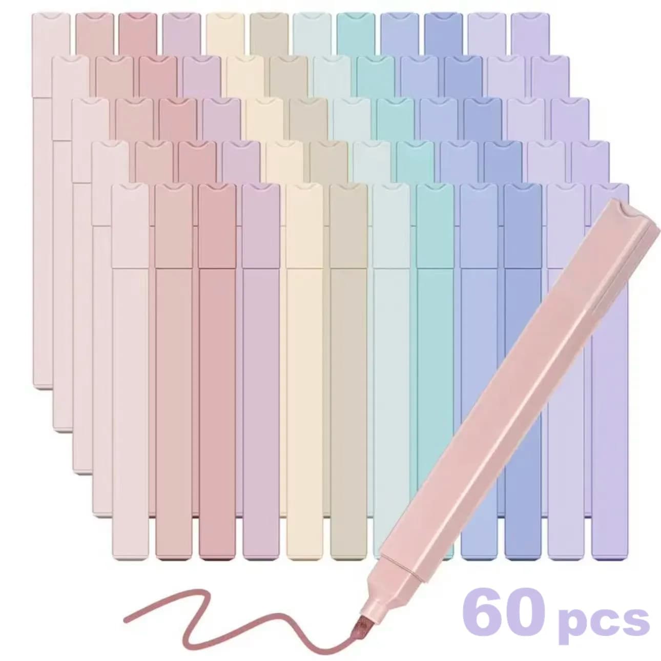 12/60pcs Aesthetic Highlighter Set - Chisel Tip Markers, No Bleed for Bullet Journals, Planners & Scrapbooking