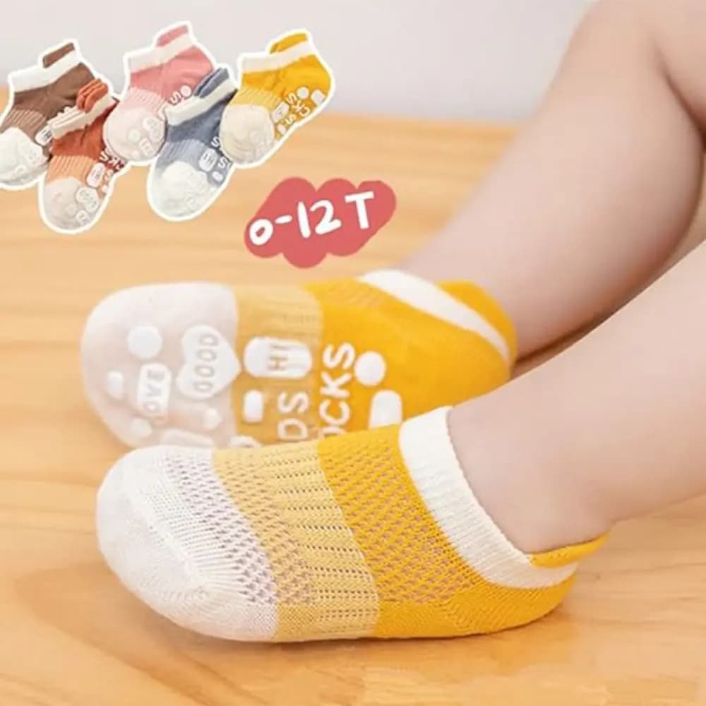 5Pairs Elastic Cotton Baby Floor Socks Letter Non-slip Ankle Sock Breathable Hosiery Toddle Walking Socks Students