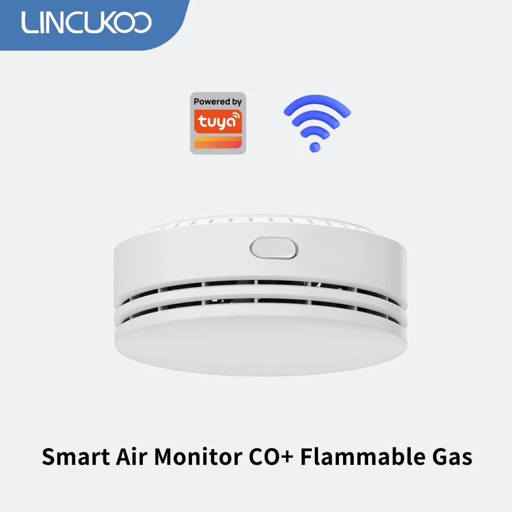 Lincukoo Tuya WiFi Smart Air Quality Monitor CO Gas GPL Gas Naturale CH4 Butano Allarme con Suono e Luce