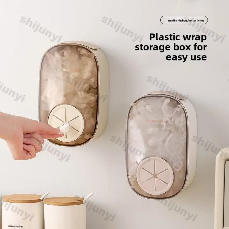 Disposable Plastic Wrap Cover Storage Box Artifact Extraction Type Wall Mounted Household Kitchen No Punching Plastic Bag Cover