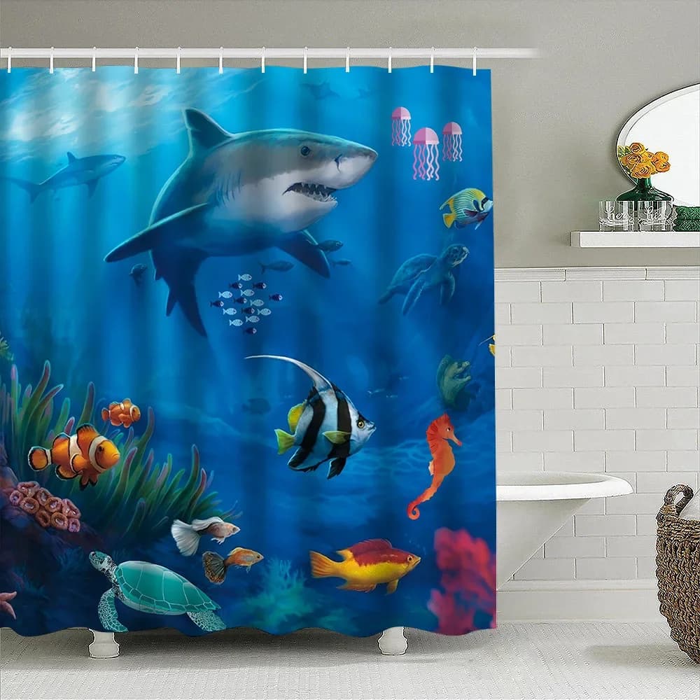 1pc Shark Ocean Tenda da doccia Divisorio per il bagno Tenda decorativa Lavabile in lavatrice Ocean World Stampa Tenda per la privacy della finestra