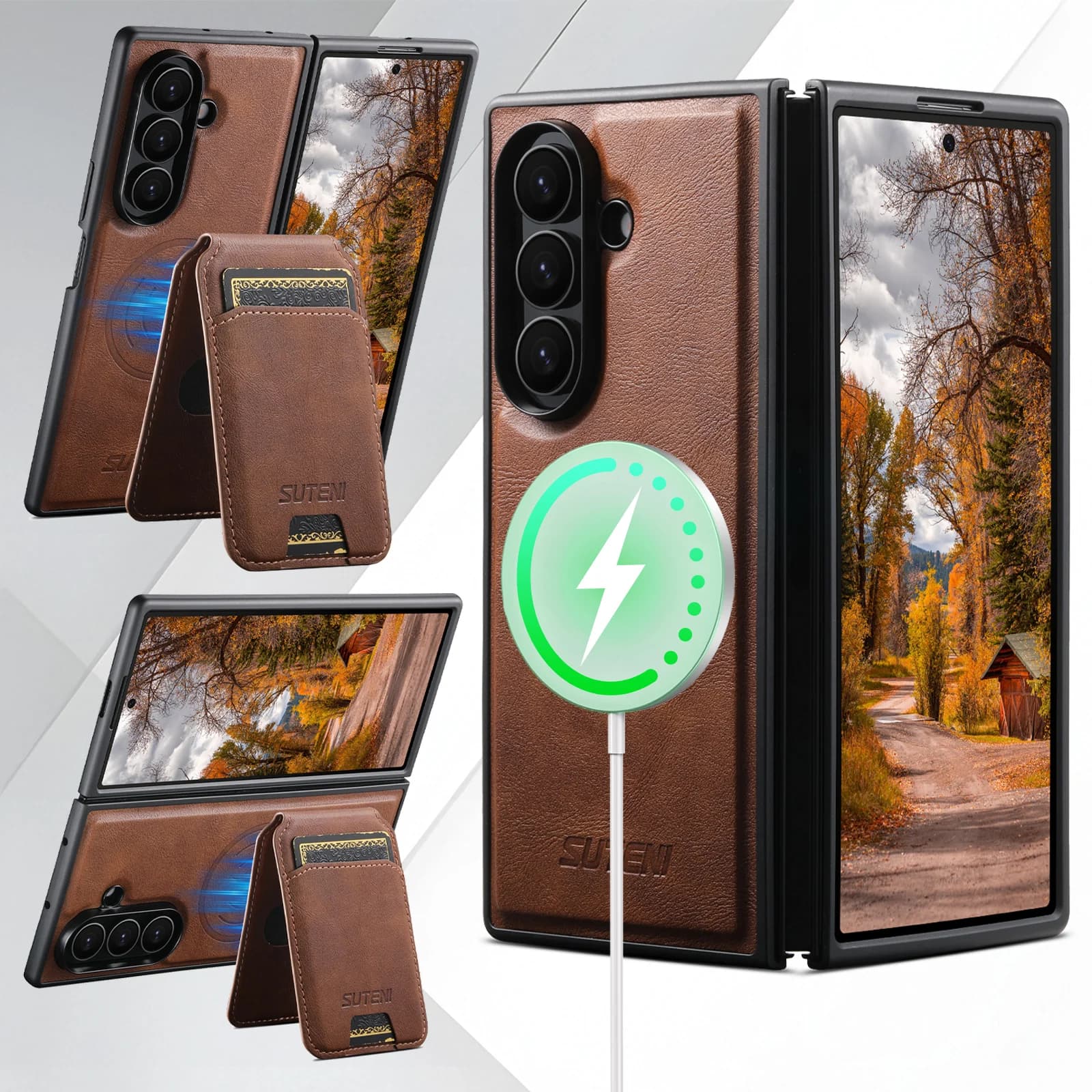 2 IN 1 Oil Wax Faux Leather Wallet Phone Case for Samsung Z Fold 8 Ultra ZFold 6 7 With Detachable Magnetic Card Holder Cover