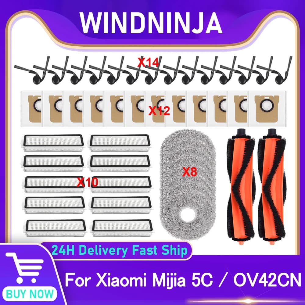 For Xiaomi Mijia 5C / OV42CN Robot Vacuum Replacement Dust Bag Main Roller Brush Filter Mop Cloth Side Brush Part Accessories