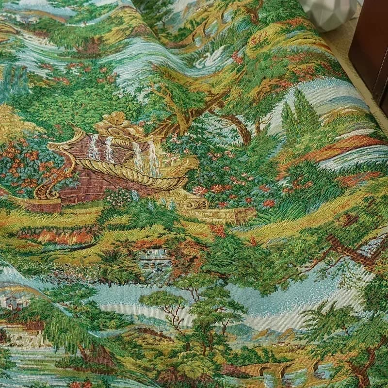 45cmx150cm Green Yarn Dyed Jacquard Fabric Women's Dress Curtain Carpet Making Thick Fabric Home Textile Decoration A99