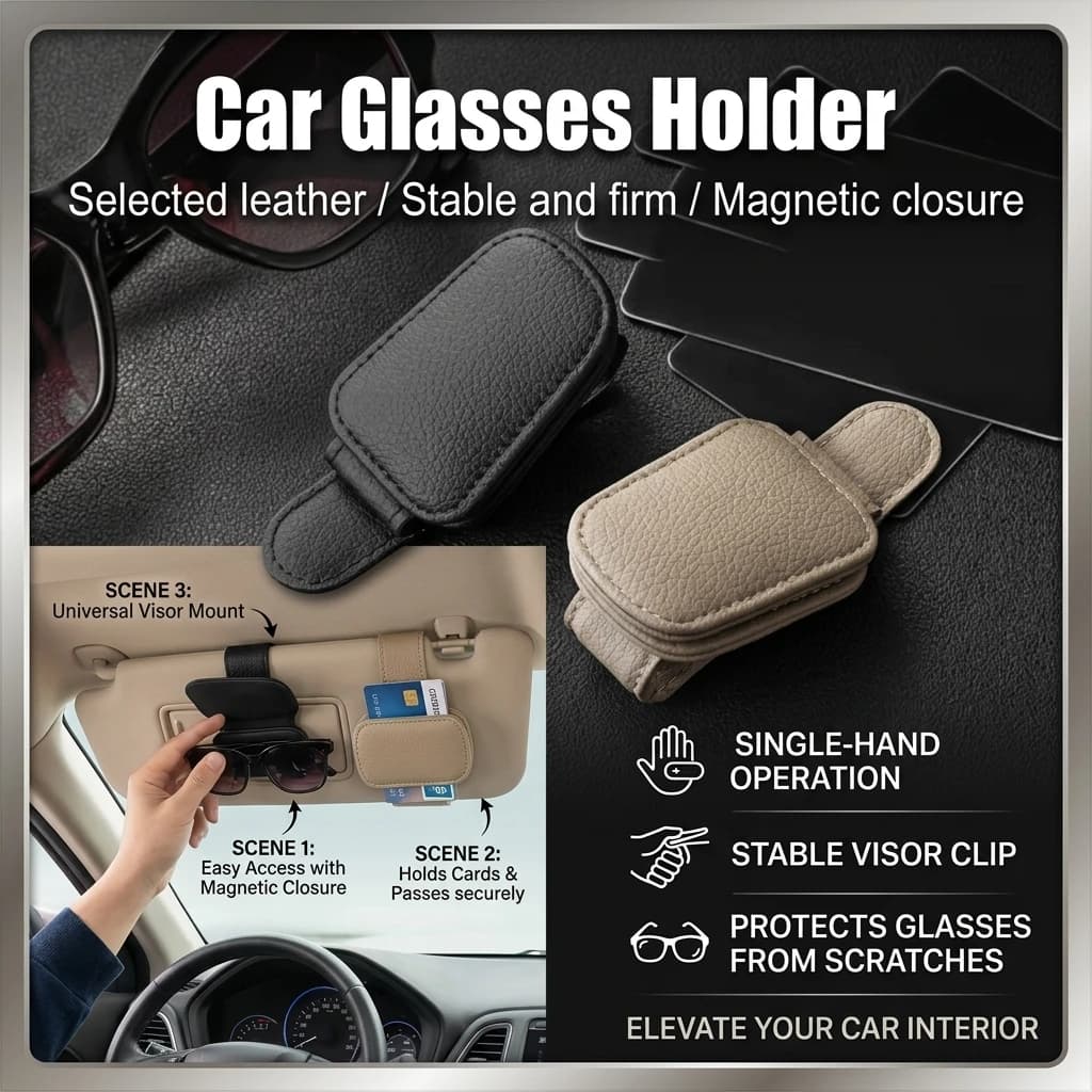 Car Sun Visor Clip Glasses Cards Case Auto Sunglasses Visor Glasses Holder Sunglasses Bracket Holder PU Glasses Support