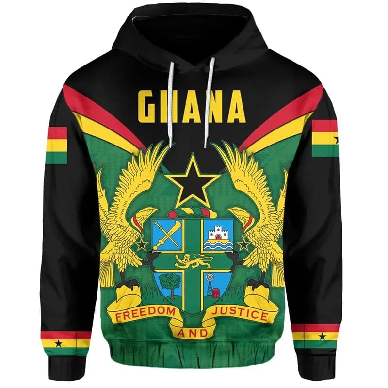 Hoodie 3dprint African Country Ghana Independence day the Republic of Ghana Emblem Flag Graphic hoodie man clothing