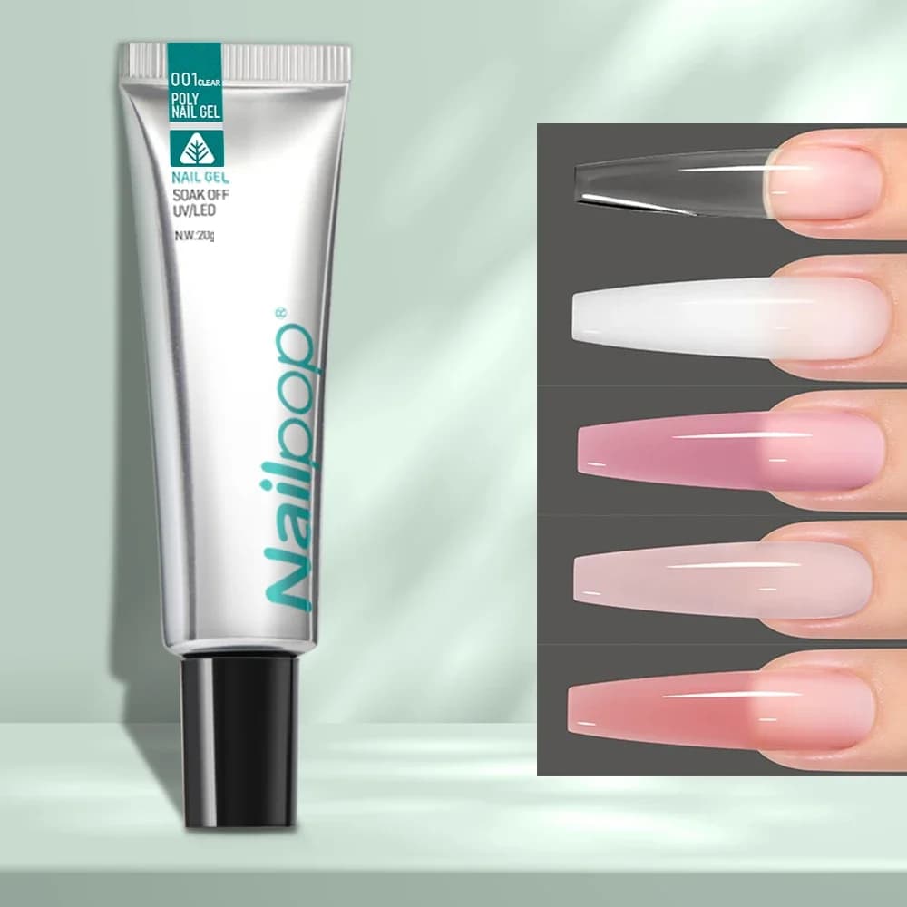 Nailpop Gel Acrilico per Unghie in 6 Colori, Trasparente/Nude, per Estensione Rapida, Gel UV/LED per Nail Art Fai-da-Te, 20ml