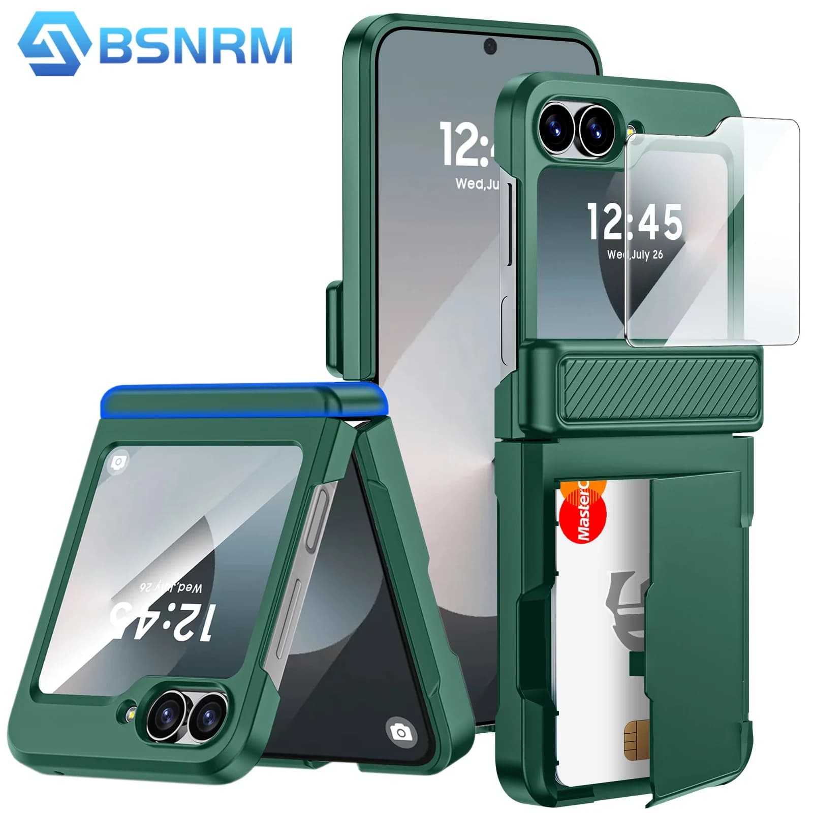 Custodia a Portafoglio per Samsung Galaxy Z Flip 6, con Protezione Cerniera, Porta Carte [Protezione RFID] e Protezione Schermo - Verde