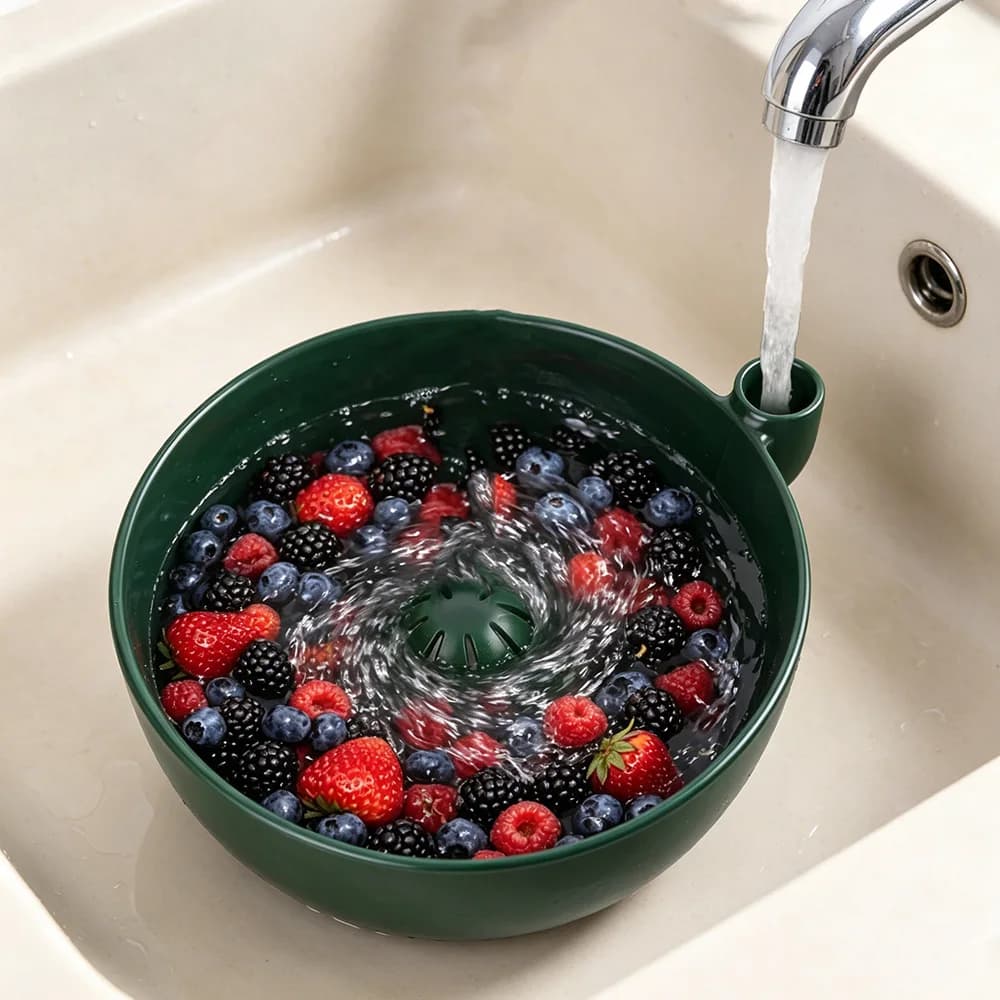 Automatic Swirl Fruit Washing Drain Bowl Berry Cleaning Bowl Vegetable Fruit Washer Home Kitchen Outdoor Picnic Cleaning Basket