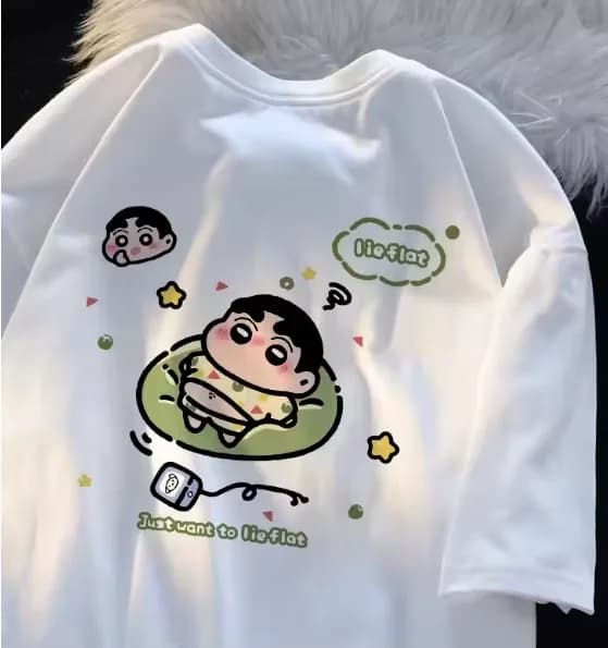T-shirt Casual Oversize Stampata 100% Cotone con Immagine di Crayon Shin-chan, Collezione Estiva 2026, per Adulti e Bambini, Top Coordinato Genitore-Figlio, Stile Y2K