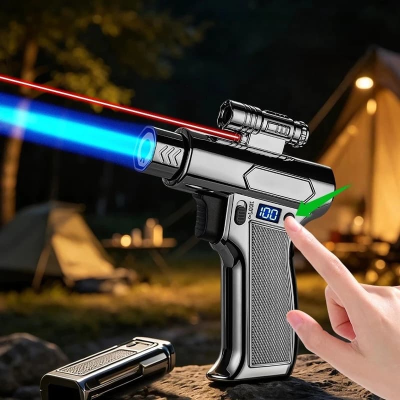 New Outdoor High Temperature High Power Laser Lighting Welding Gun Lighter Windproof Inflatable Cigar Camping Lighter