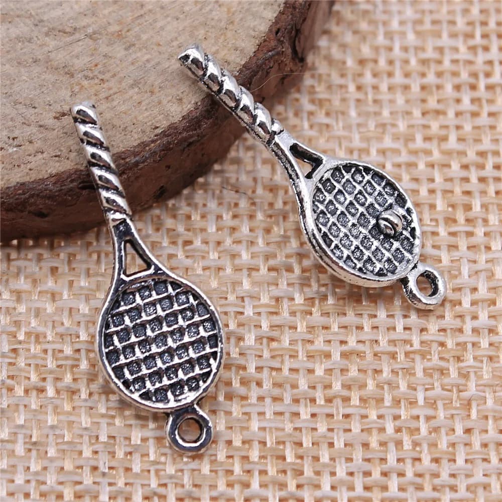 40pcs 30x10mm(1.18x0.39inch) Antique Silver Color Tennis Racket Charms Jewelry Making Findings
