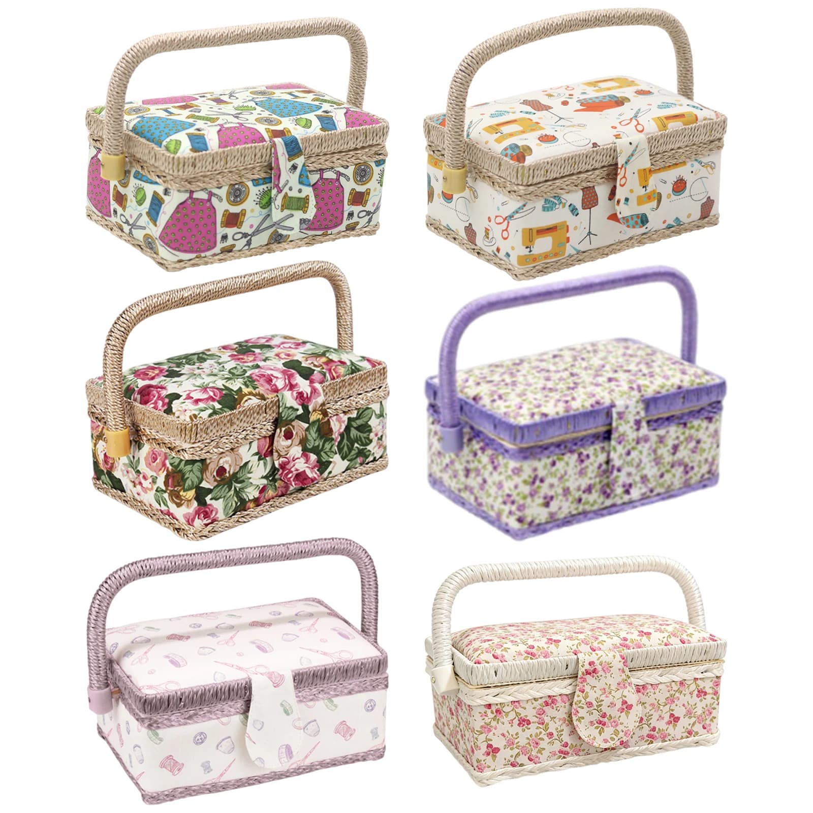 Vintage Sewing Kits Carrying Bag with Handle Small Sewing Basket with Removable Tray for Sew Mending Beginner Professional Gift