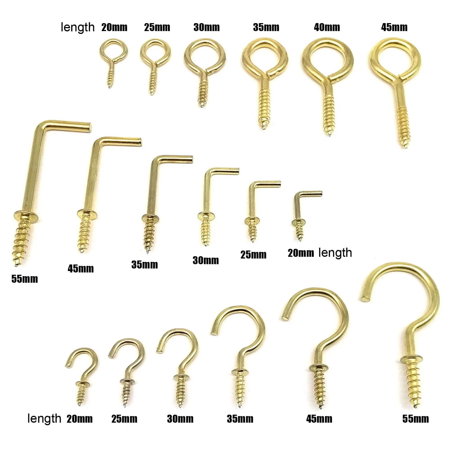 25 Pezzi Ganci a Occhio Dorati per Cornici, Lampade, Armadietti, Piante, Rete per Tende, Ganci a O, a L, a C, a Gancio, a Clip