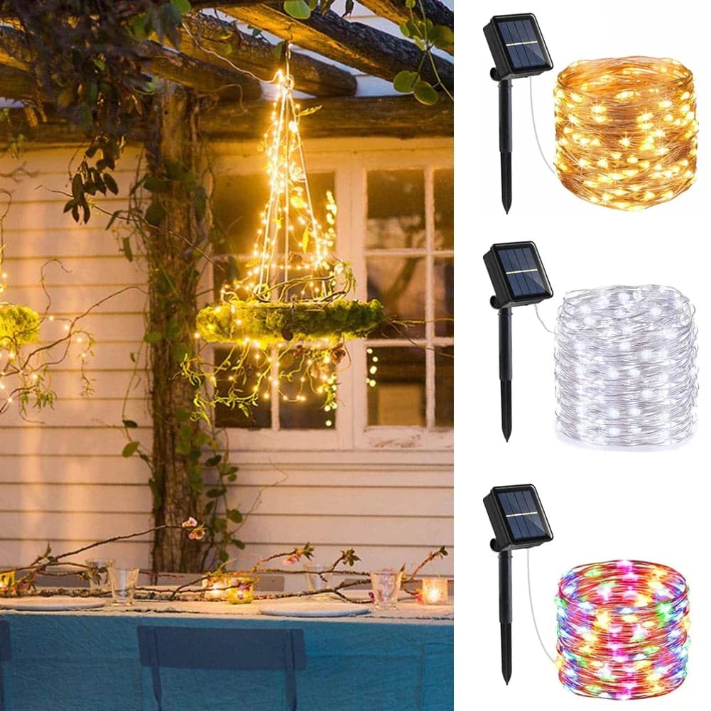 1pc luci solari a corda per esterni, lucine solari a LED da giardino, luci stellate in filo di rame impermeabile a 8 modalità per interni ed esterni