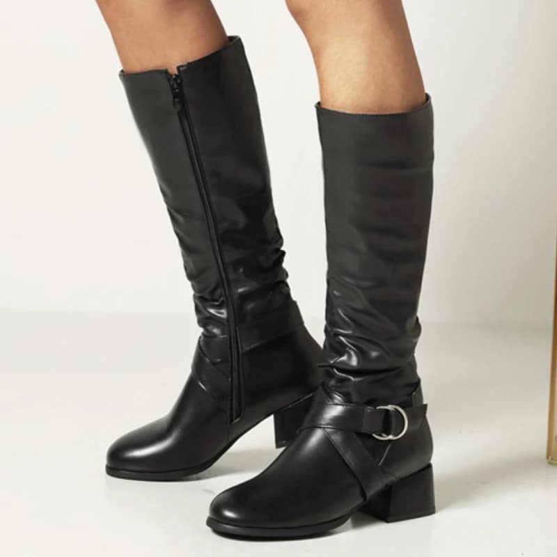 Pleated Winter Knee High Boots Black White Blue Women's High Boots Casual Low Heels Fashion Long Party Footwear Shoes Female