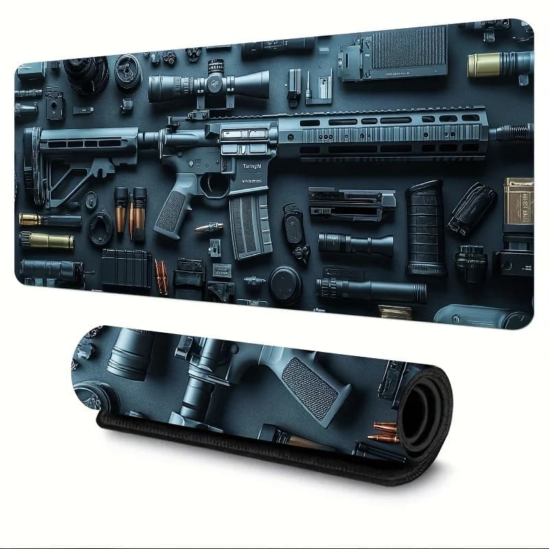Tappetino per Mouse da Gaming Esteso Tactical Rifle Gear, Tappetino da Scrivania Antiscivolo in Gomma per Tastiera e Mouse