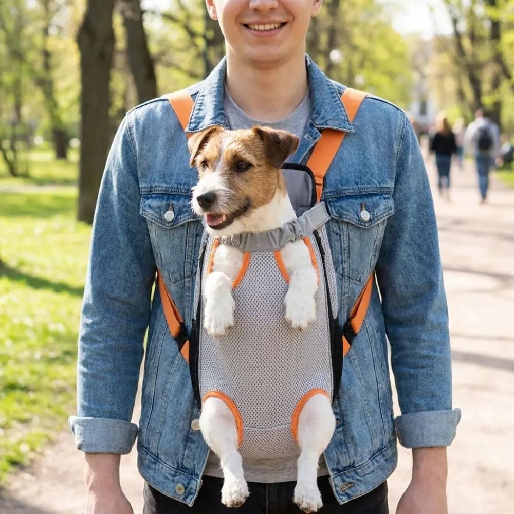 Breathable Mesh Dog Front Carrier Adjustable Strap Portable Pet Carrier Backpack Hands-free Double Shoulder Dog Carrying Bag