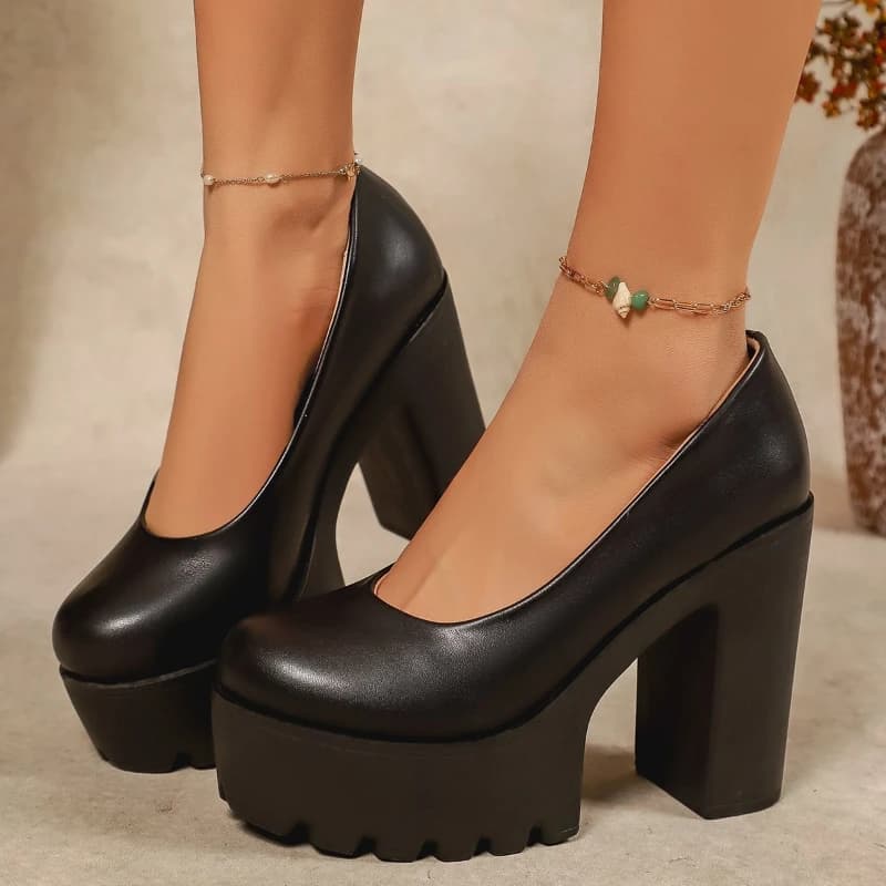 2026 Moda Scarpe con Plateau Chunky da Donna Nere, Mocassini in Pelle con Tacchi Super Alti, Scarpe con Tacco Alto da Ufficio per Donna Taglie Forti