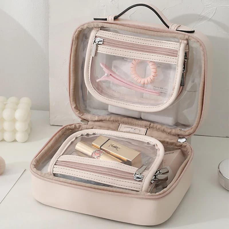 Borsa per trucco in PU impermeabile Borse per il lavaggio trasparenti Borsa da toilette per trucco da viaggio portatile casual per donna
