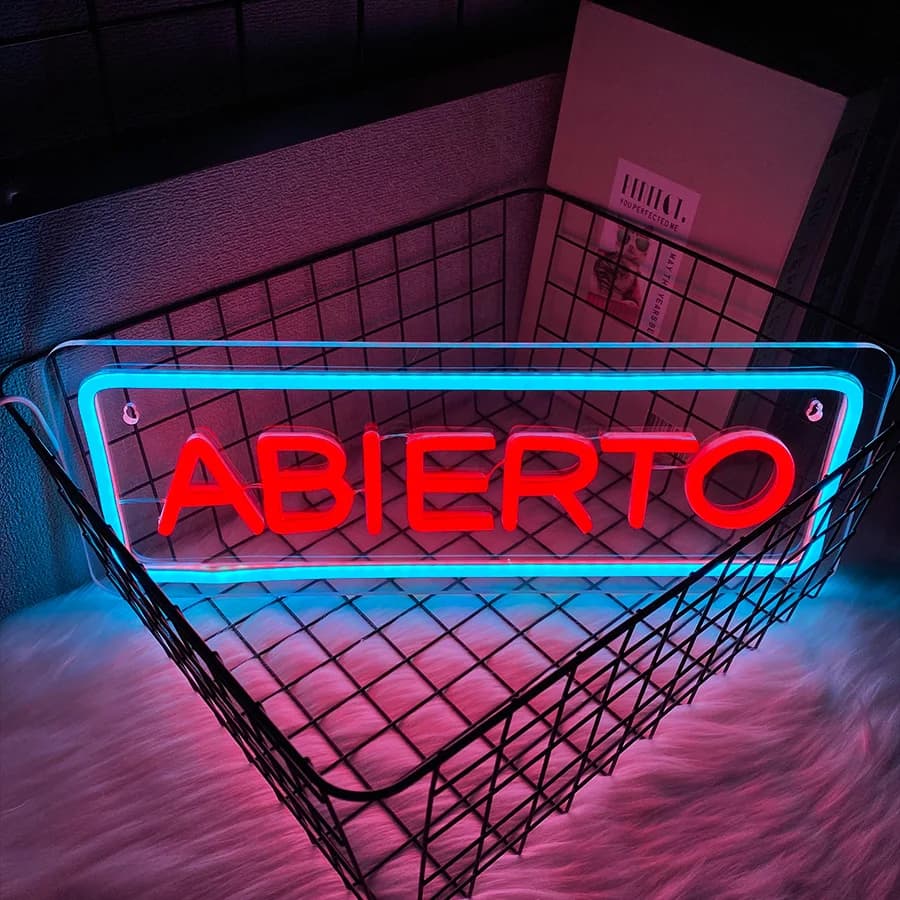 Insegna al neon a LED Abierto, insegne aperte in spagnolo aziendale per vari negozi, adatta per appendere la finestra della parete del negozio come decorazione della stanza