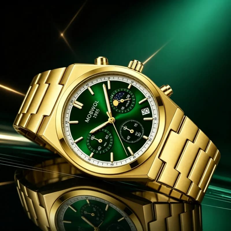 MOBWOL Nuovo Orologio da Uomo di Lusso alla Moda, Cronografo con Data, in Acciaio Inossidabile, Impermeabile, Luminoso, al Quarzo