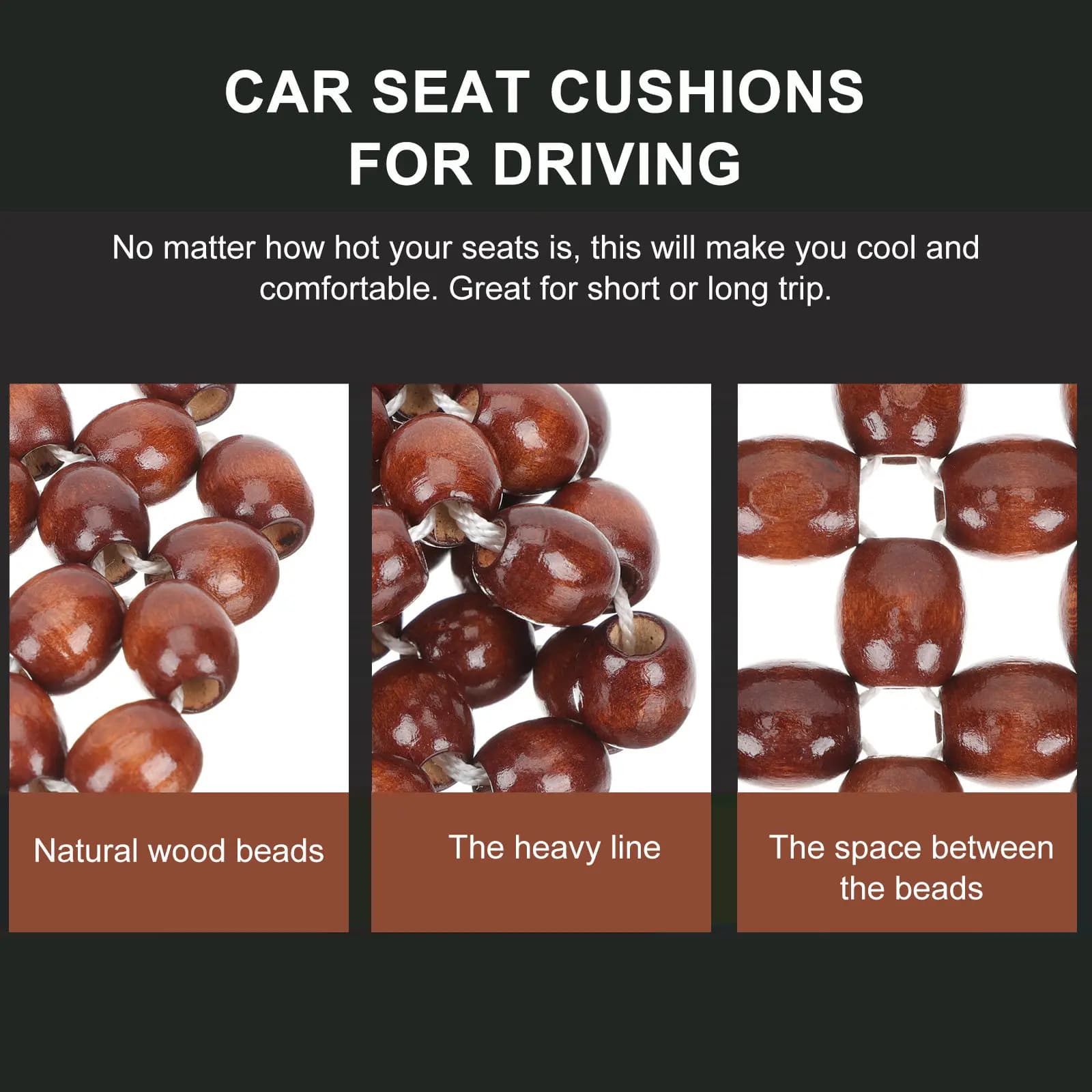 Cuscino per sedile auto con perline, in legno, rinfrescante e massaggiante, universale per veicoli, sedie da ufficio, camion, minivan, confortevole