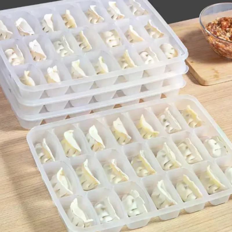 HOT 15/21 Grid Kitchen Storage Box Refrigerator Organizer Transparent Reusable Food Containers Tray For Dumpling Wonton