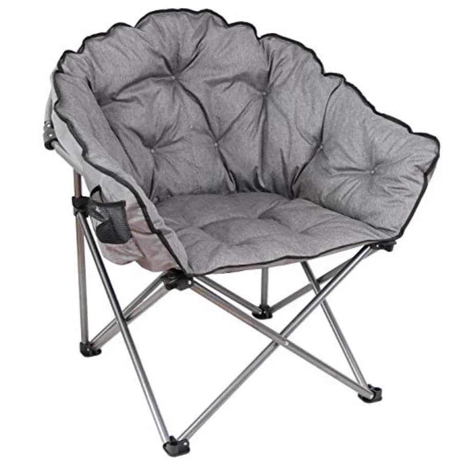 C932S-129 Sedia Pieghevole da Esterno Imbottita con Cuscino, Grigia, per Patio e Club