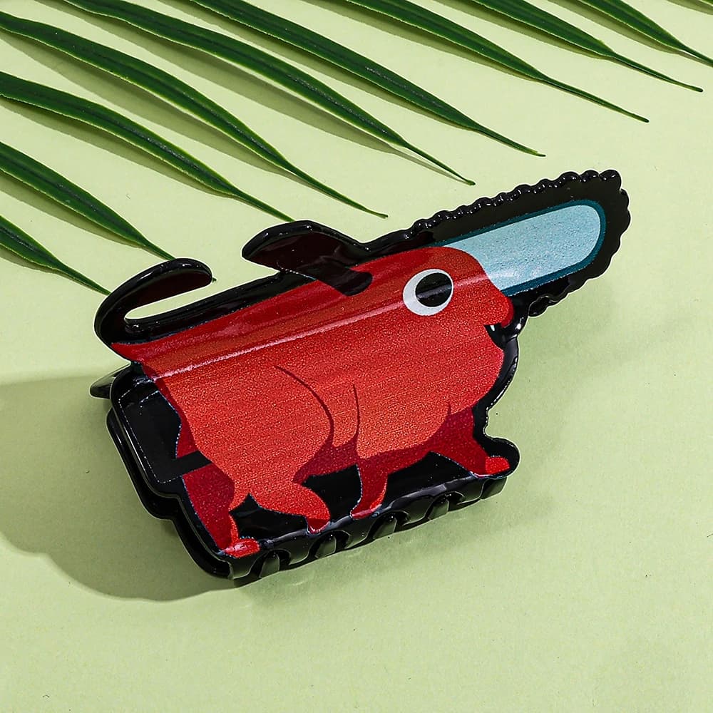 Anime Cartoon Red Chainsaw Creature Hair Claw Clip Style Shark Jaw Hair Accessories For Girl Women