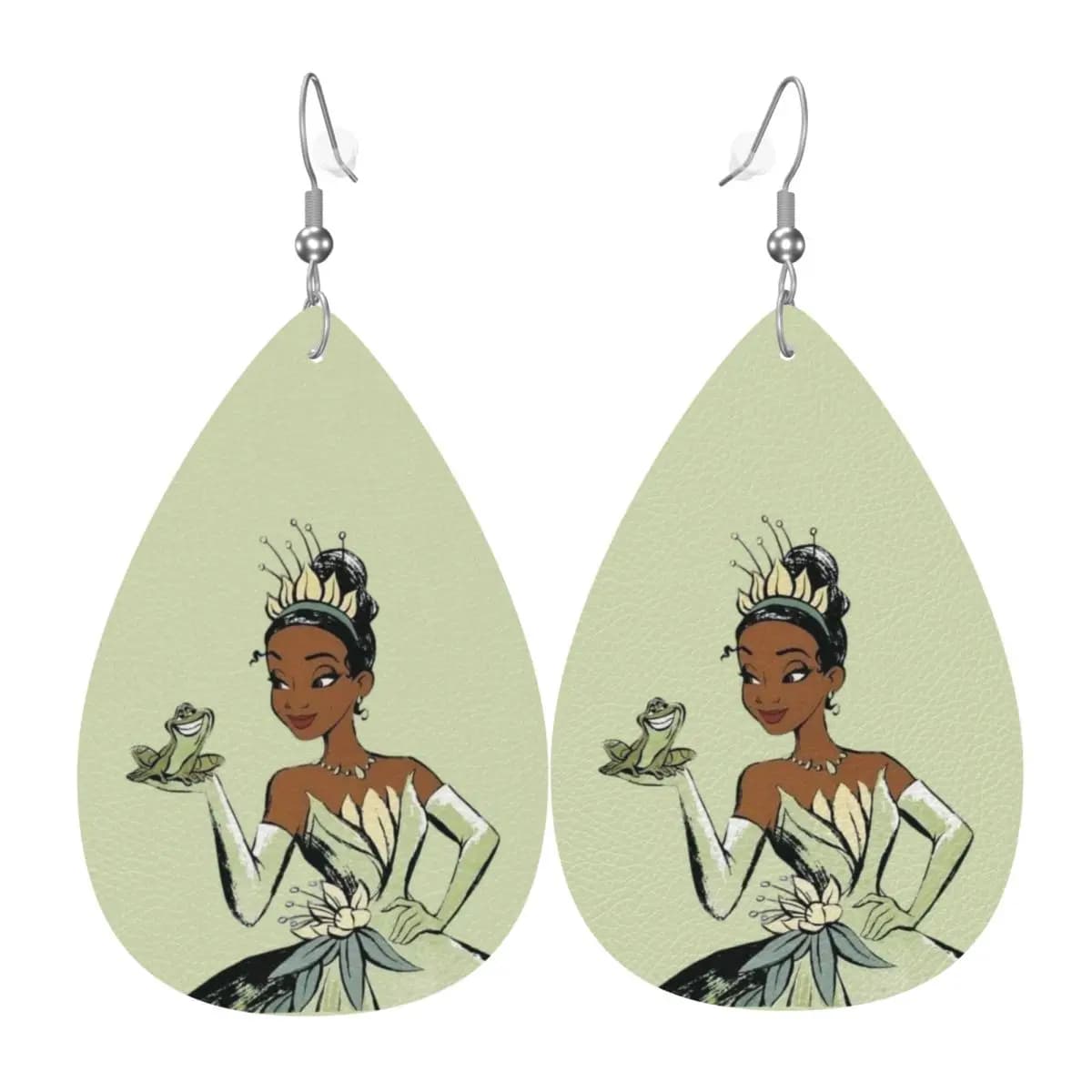Orecchini pendenti personalizzati in PVC effetto pelle con la principessa Tiana, gioielli per donna, La Principessa e il Ranocchio, regalo per moglie e mamma