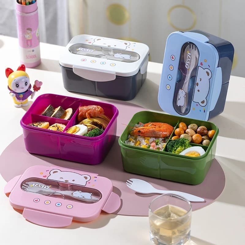 Contenitore per il pranzo a prova di perdite in plastica per uso alimentare, sicuro per microonde, con portabicchieri, per ufficio, scuola, casa, preparazione dei pasti