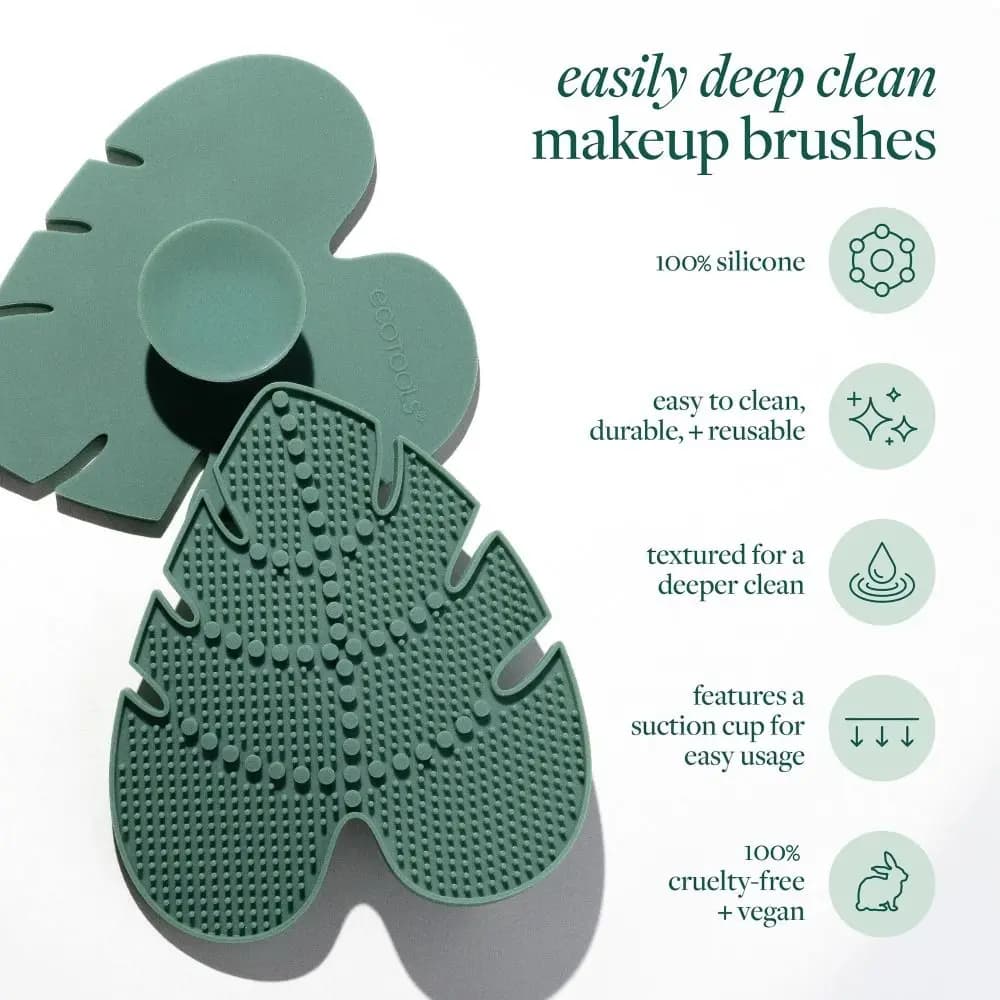 Leaf-shaped Makeup Brush Cleaner Anti-slip Silicone Make Up Brush Cleaning Mat Portable with Suction Cup Cosmetic Cleaning Pads