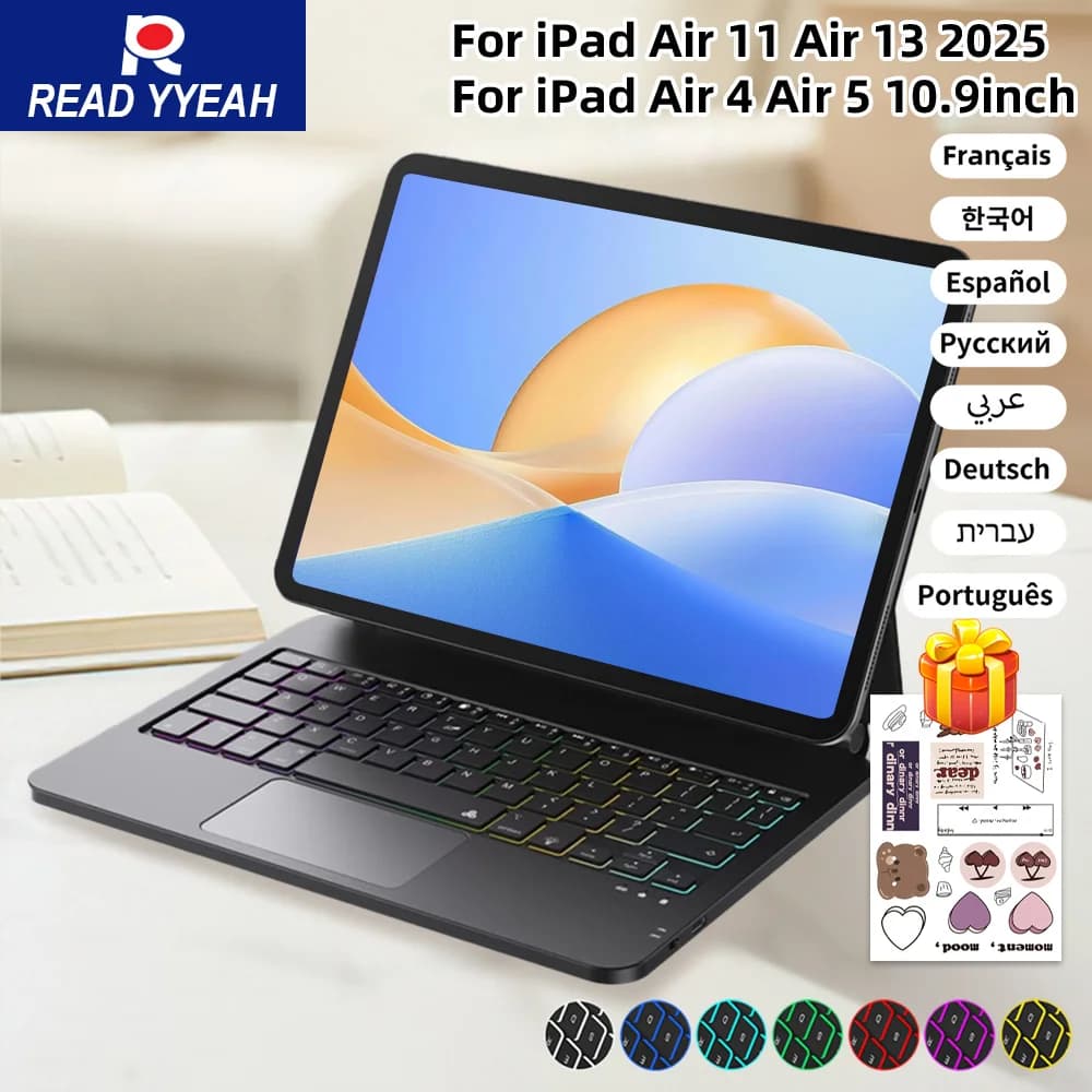 Tastiera Retroilluminata Magic per iPad 11a Gen A16 2025 Air 6 Custodia iPad 10a Gen Air 13 Pro 12.9 11 Air 4 5 10.9 Tastiera Spagnola Ebraica