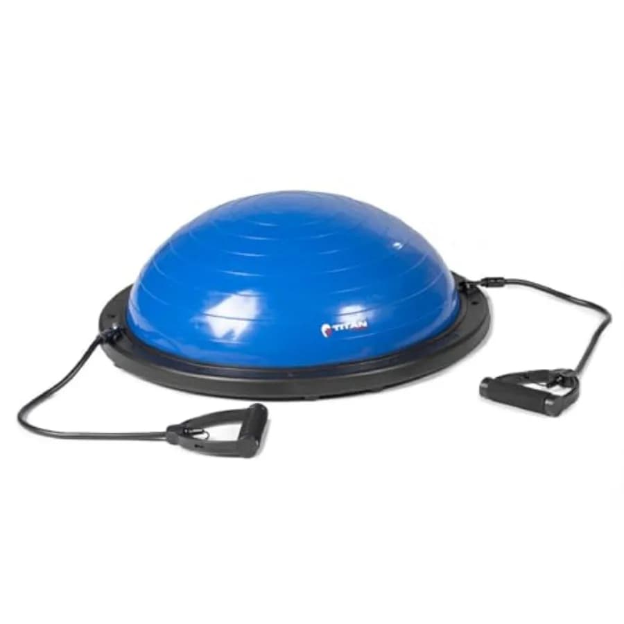 Palla da yoga per palestra domestica: palla gonfiabile blu da 23,5 cm con fasce di resistenza e pompa a pedale per rafforzare il core, l'equilibrio e la resistenza