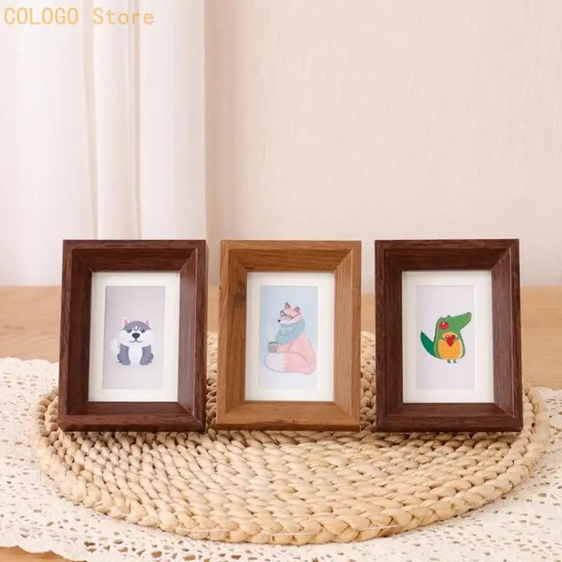 Mini Tabletop Wooden Photo Frame with Glass Cover Wallet Size Picture Frame Gift D0LD