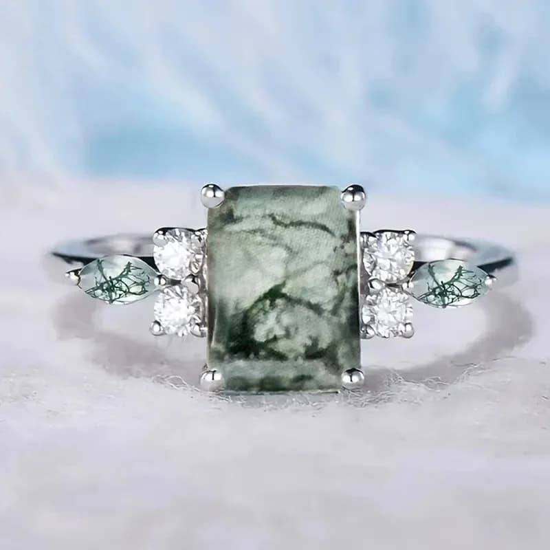 European and American Light Luxury New Chinese Square Geometric Ring Women's Jade Marble Cheongsam Elegant Style Accessory