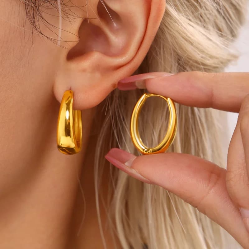 18K Gold-Plated New Temperament Ring Earrings Geometric Oval Earrings Stainless Steel Gold-Plated Medieval Earrings Accessories