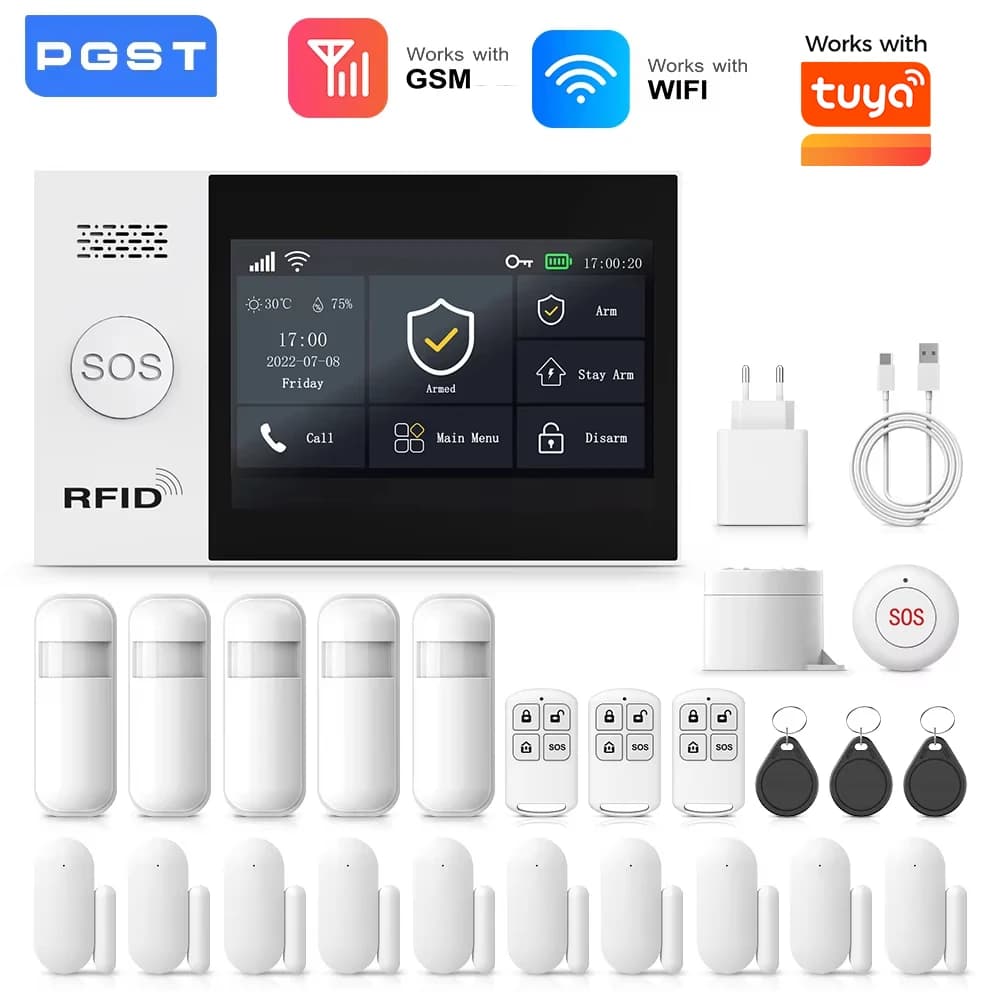 GauTone TUYA WiFi 4G GSM Sistema di allarme per la sicurezza domestica Smart Life con sirena solare wireless PIR Supporto telecomando Tuya