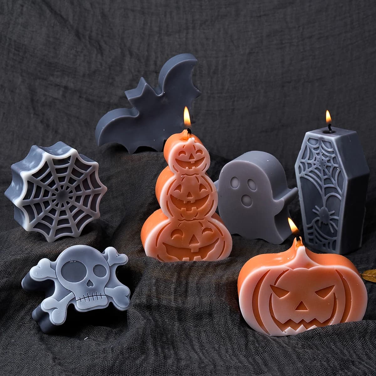 Stampo per candele serie Halloween 3D fai da te stack zucche scheletro ragnatela fantasma pipistrello bara stampo in silicone ornamento artigianale decorazioni per feste