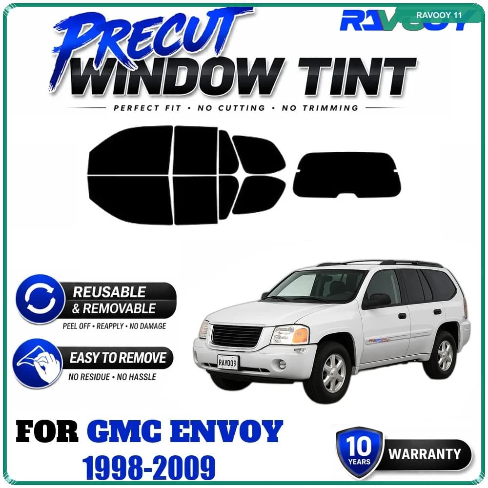 RAVOOY Precut Window Tint, Reusable Removable EPU Film, Custom Fit for Gmc Envoy 1998-2009, UV Heat Protection