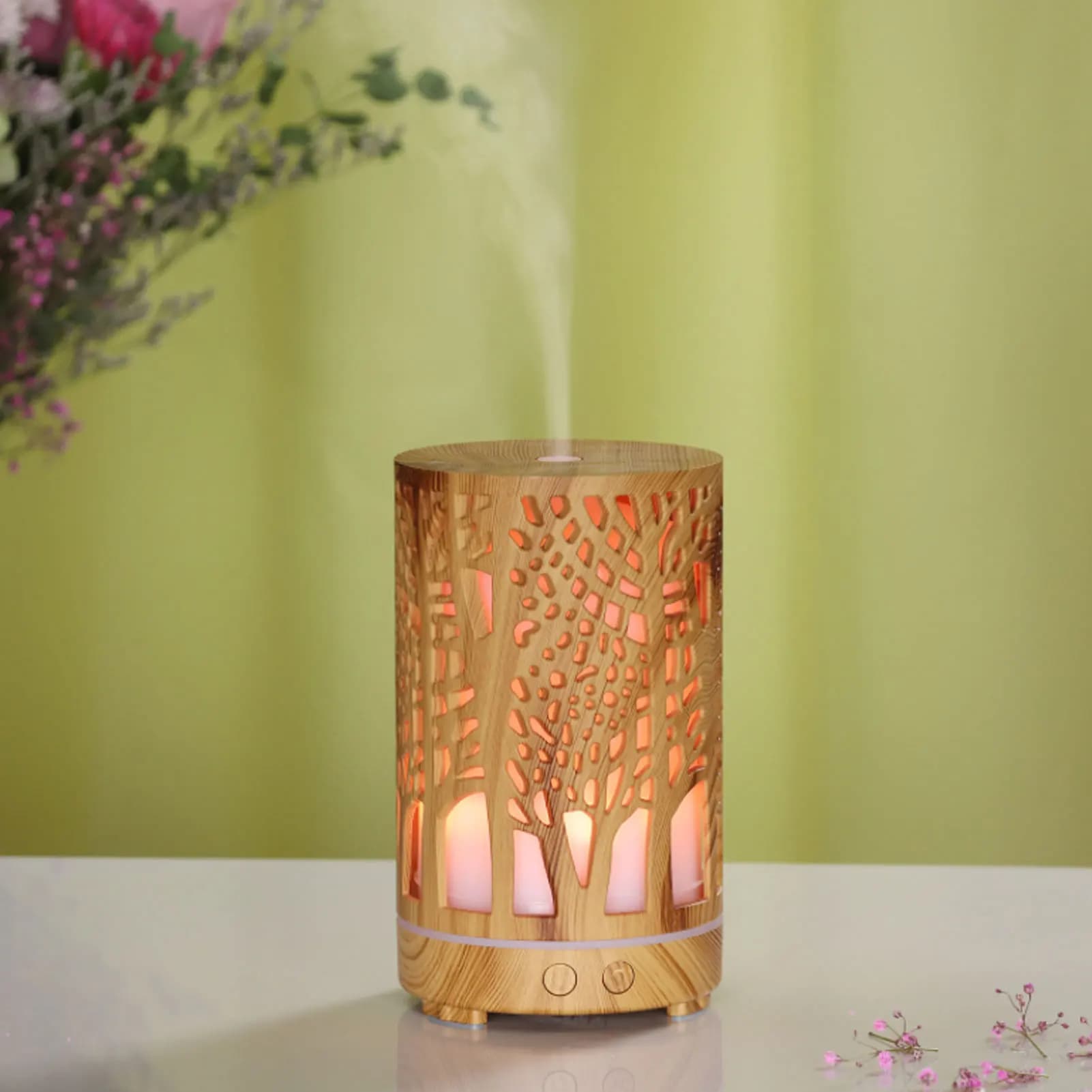 Umidificatore aromatico Umidificatore diffusore di oli essenziali con venature del legno telecomandate con 7 luci colorate a LED Spina UE da 200 ml