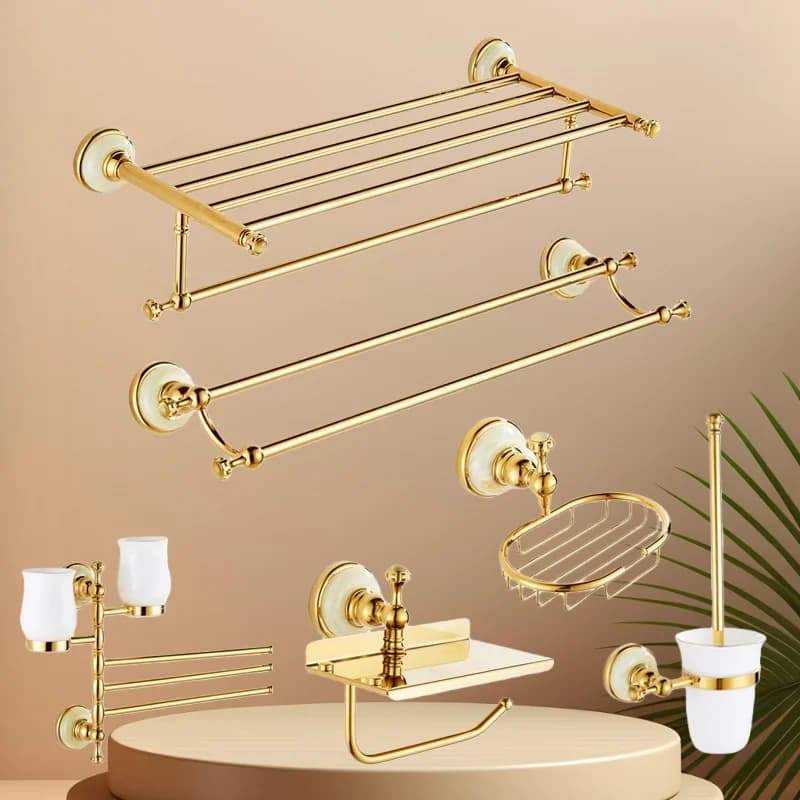 Porta scopino in ottone e giada, mensola da bagno, portarotolo in oro, portasciugamani, portasapone, portasciugamani, gancio per asciugamani, hardware per il bagno