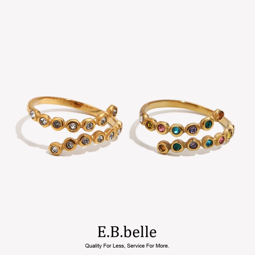 EBbelle Anello con strass con apertura a croce Anello ipoallergenico placcato oro 18 carati Decorazione in acciaio inossidabile 316L