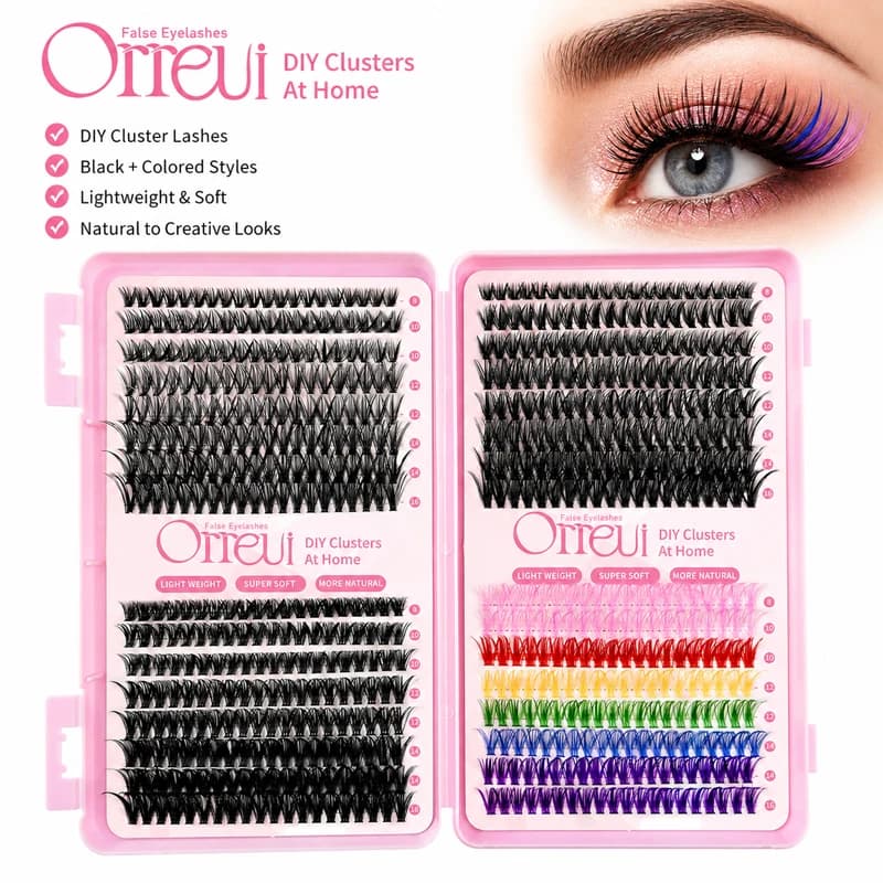 Black & Colored Lash Clusters 8-16mm Mixed Length DIY Individual False Eyelashes Soft Wispy Volume for Festival Party Makeup Set