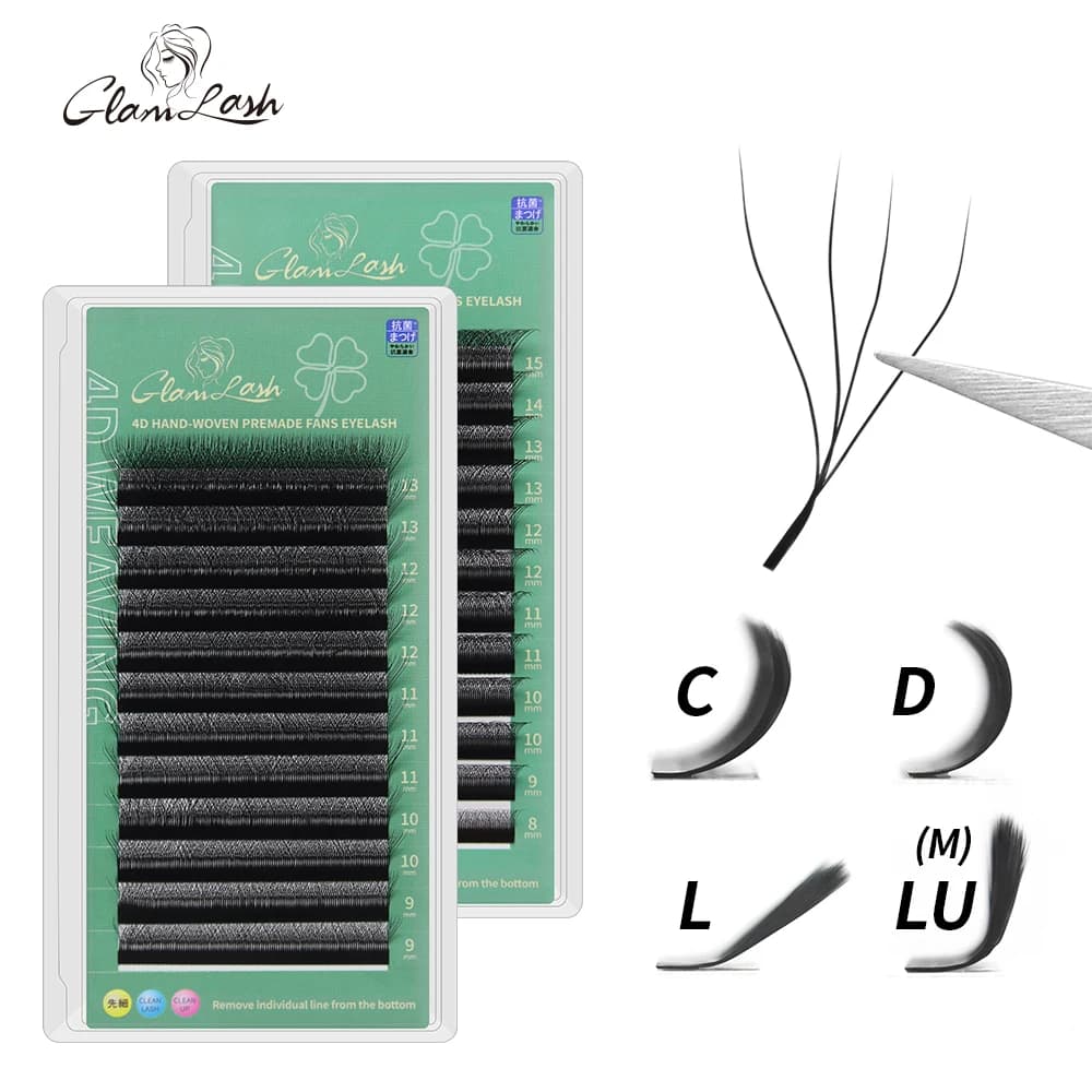 GLAMLASH 4D - W-shaped eyelash extension Autoflowering with fake eyelashes 0.07 mm C/D/L/LU Individual Curl